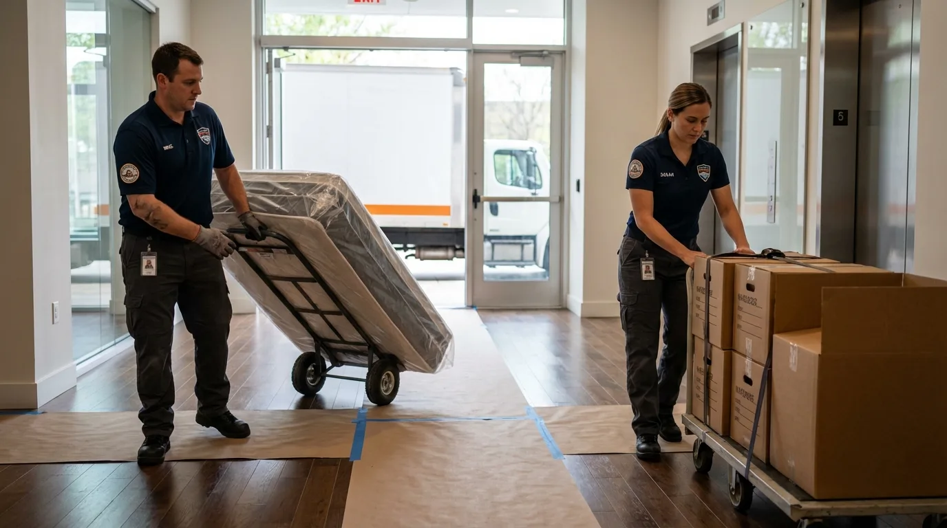Professional apartment movers loading elevator in Cheyenne, WY